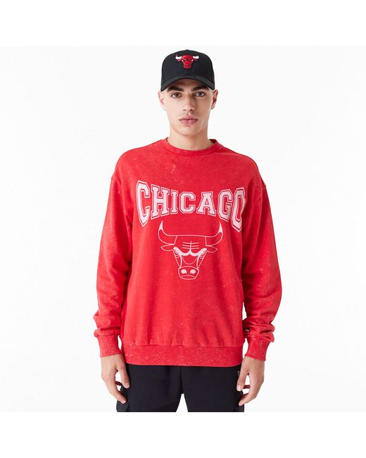 KTZ Red Chicago Bulls Nba Washed Crew Neck Sweatshirt for men