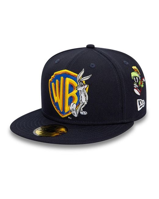 KTZ Blue Warner Brothers Shield Logo Bugs Bunny Navy 59fifty Fitted Cap for men