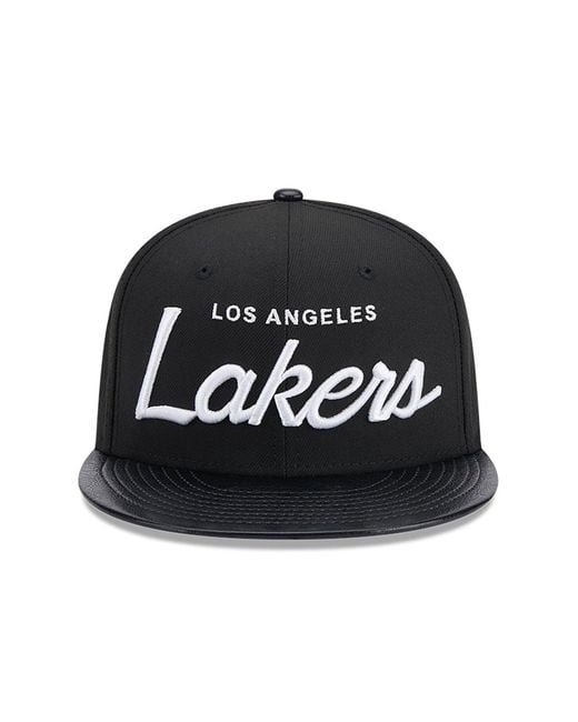 KTZ Black La Lakers Faux Leather Visor 9fifty Snapback Cap for men