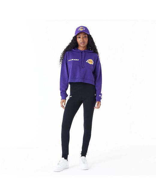 KTZ Purple La Lakers Womens Nba Team Logo Crop Pullover Hoodie for men