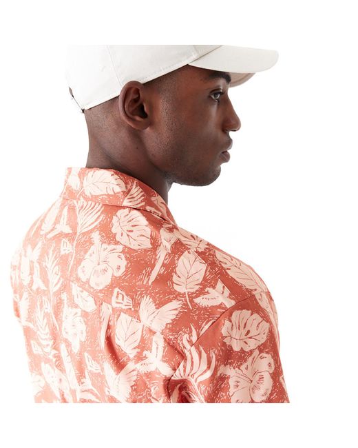 KTZ Pink New Era All Over Print Woven Short Sleeve Shirt for men