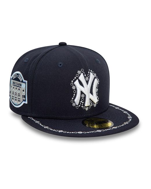 KTZ Blue New York Yankees Snowflake Border Navy 59fifty Fitted Cap for men