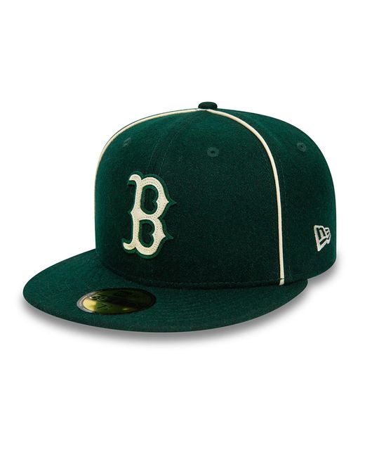 KTZ Green Boston Red Sox Team Piping Wool Dark 59fifty Fitted Cap for men