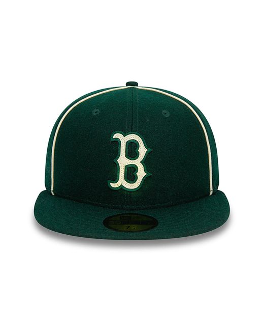 KTZ Green Boston Red Sox Team Piping Wool Dark 59fifty Fitted Cap for men