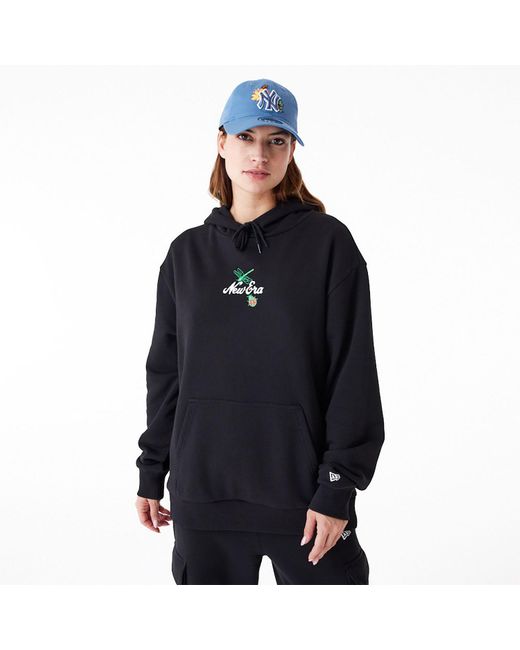 KTZ Blue New Era Floral Graphic Oversized Pullover Hoodie for men
