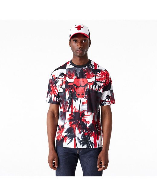 KTZ Red Chicago Bulls Nba Palm Tree Mesh T-shirt for men