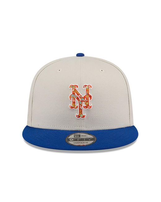 KTZ Blue New York Mets Floral Fill Light Beige 9fifty Snapback Cap for men