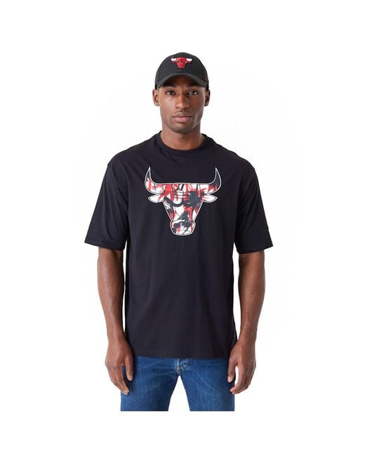 KTZ Blue Chicago Bulls Nba Large Infill Oversized T-shirt for men