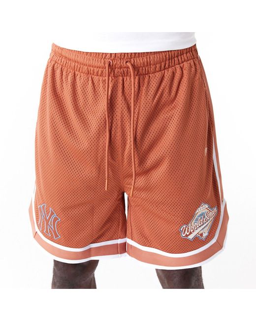 KTZ Orange New York Yankees World Series Mesh Shorts for men