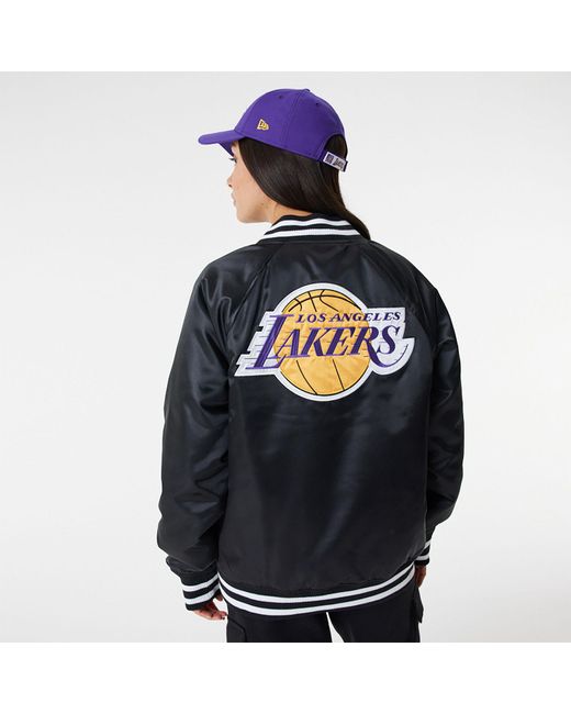 Black New Era NBA LA Lakers Satin Bomber Jacket