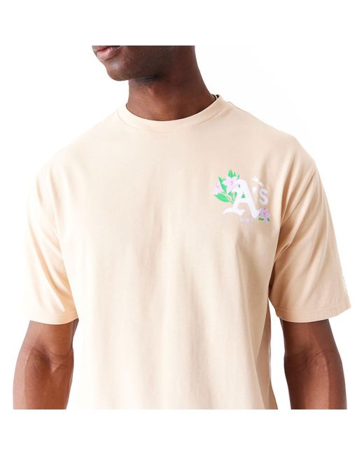 KTZ Blue Oakland Athletics Mlb Floral Graphic Light Beige Oversized T-shirt for men