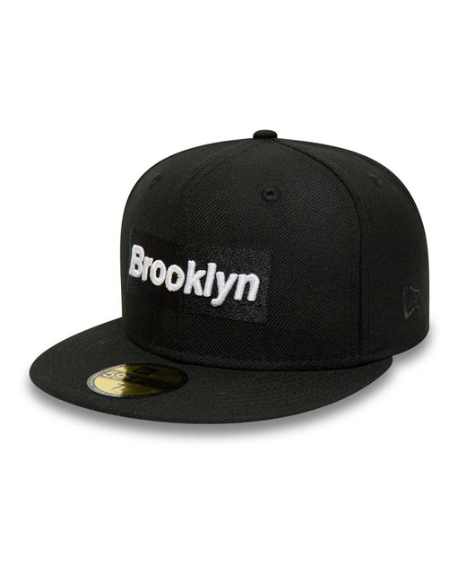 KTZ Black Brooklyn Nets Wordmark Nba Borough Of Neighbourhoods 59fifty Fitted Cap for men