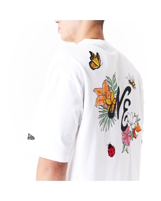 KTZ White New Era Floral Graphic Oversized T-shirt for men