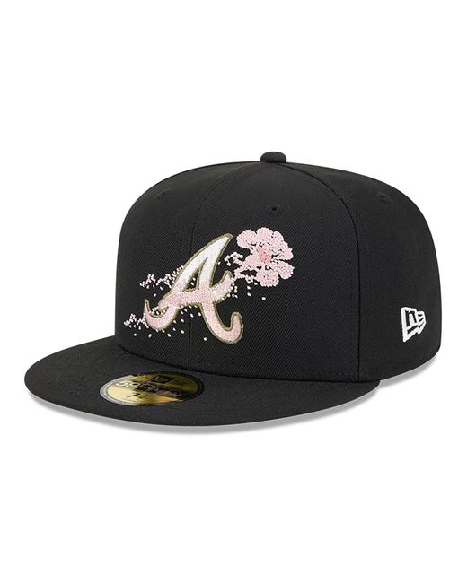 KTZ Black Atlanta Braves Dotted Floral 59fifty Fitted Cap for men