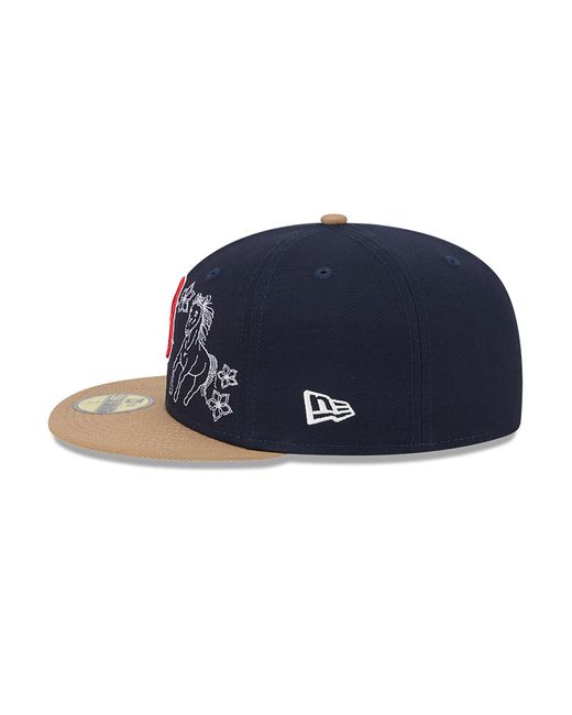KTZ Blue Boston Red Sox Western Khaki Navy 59fifty Fitted Cap for men