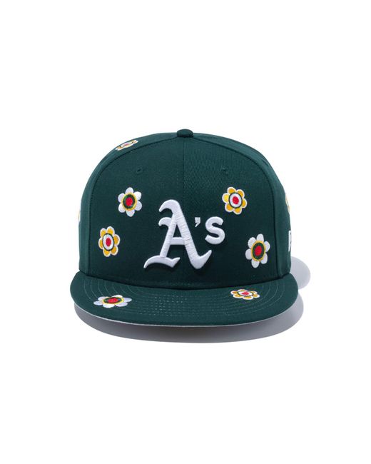 KTZ Green Oakland Athletics Flower Embroidery New Era Japan Dark 59fifty Fitted Cap for men