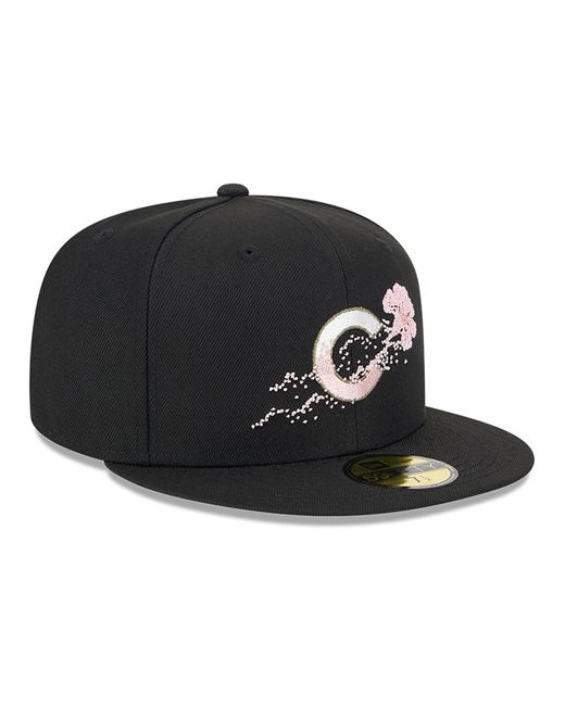 KTZ Black Chicago Cubs Dotted Floral 59fifty Fitted Cap for men