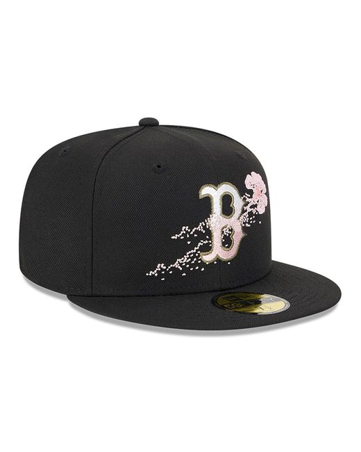 KTZ Black Boston Red Sox Dotted Floral 59fifty Fitted Cap for men