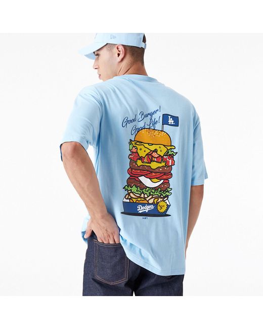 KTZ Blue La Dodgers Mlb Burger Graphic Pastel Oversized T-shirt for men