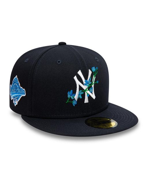 newera Blue New York Yankees Mlb Side Patch Bloom Navy 59fifty Cap for men