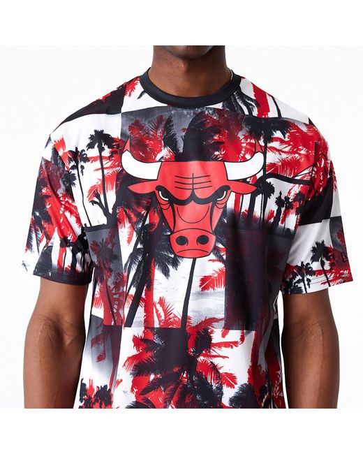 KTZ Red Chicago Bulls Nba Palm Tree Mesh T-shirt for men