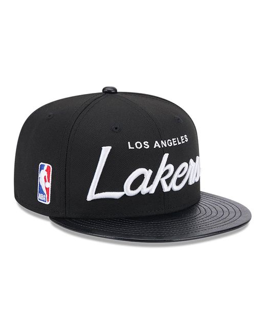 KTZ Black La Lakers Faux Leather Visor 9fifty Snapback Cap for men