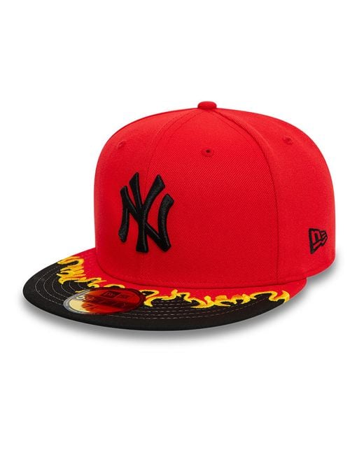 KTZ Red New York Yankees Mlb Flame Visor 59fifty Fitted Cap for men