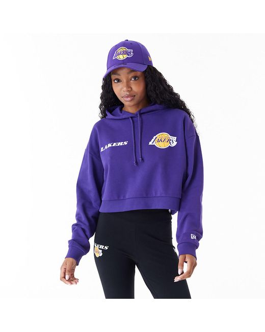 KTZ Purple La Lakers Womens Nba Team Logo Crop Pullover Hoodie for men