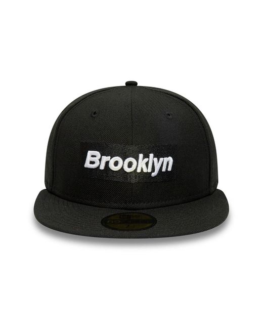 KTZ Black Brooklyn Nets Wordmark Nba Borough Of Neighbourhoods 59fifty Fitted Cap for men