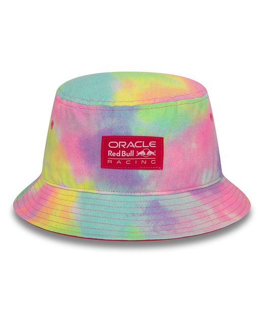 KTZ Pink Red Bull Racing Tie Dye Denim Bucket Hat for men