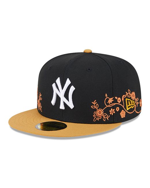 KTZ Black New York Yankees Floral Vine 59fifty Fitted Cap for men