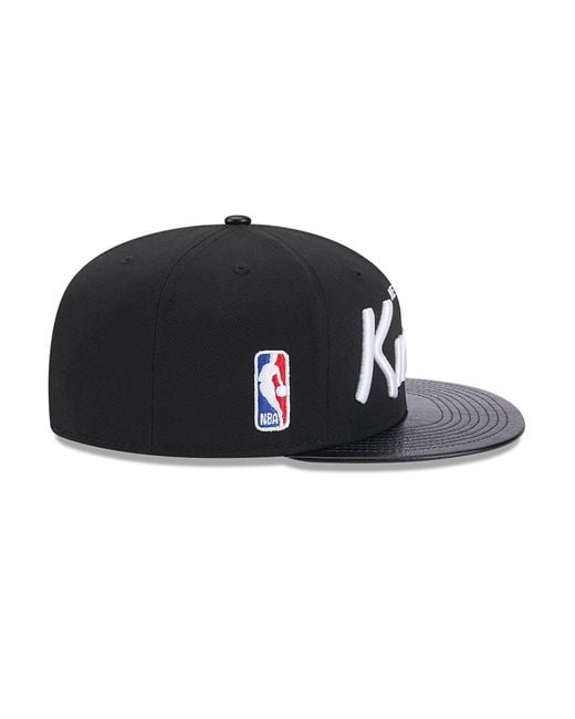 KTZ Black New York Knicks Faux Leather Visor 9fifty Snapback Cap for men