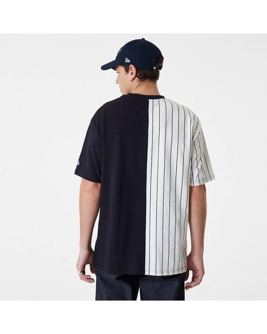 KTZ Blue New York Yankees Mlb Half Striped Oversized And White T-shirt for men