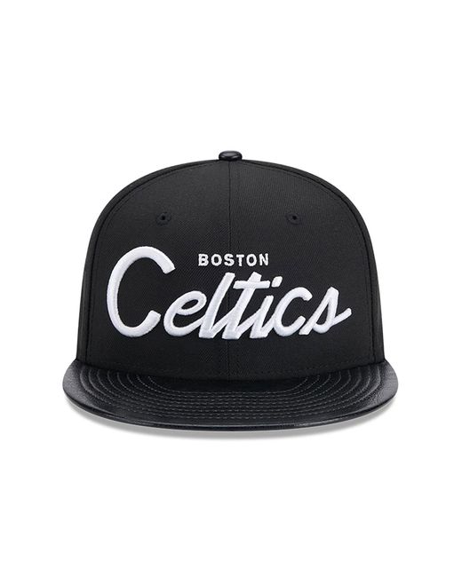 KTZ Black Boston Celtics Faux Leather Visor 9fifty Snapback Cap for men