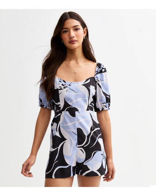 New Look White Floral Print Tie Back Playsuit