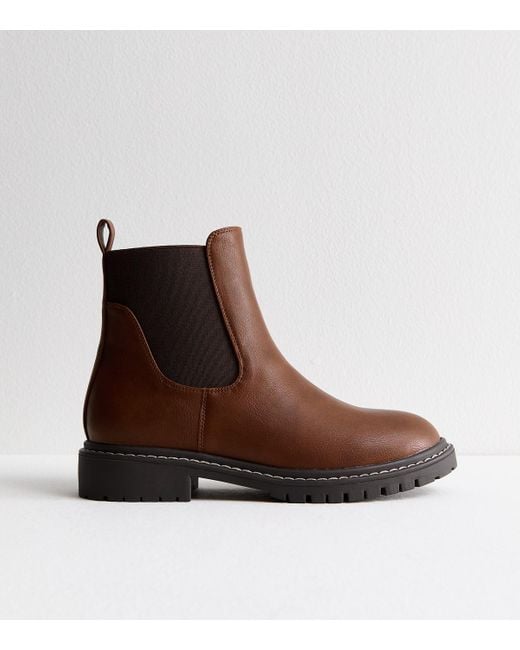 New Look Leather Look Chunky Chelsea Boots Vegan in Brown Lyst UK