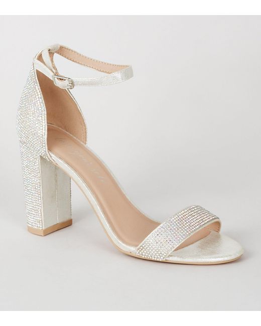silver diamante heels new look