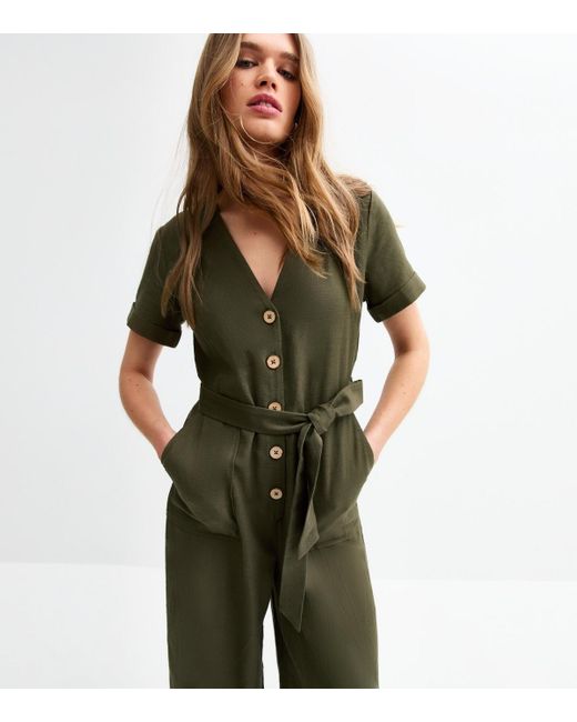 Boohoo Khaki Culotte Jumpsuit Strappy Jumpsuit Side Button