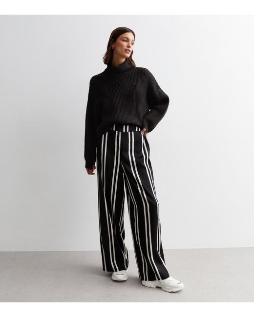New Look Black Stripe Wide Leg Trousers