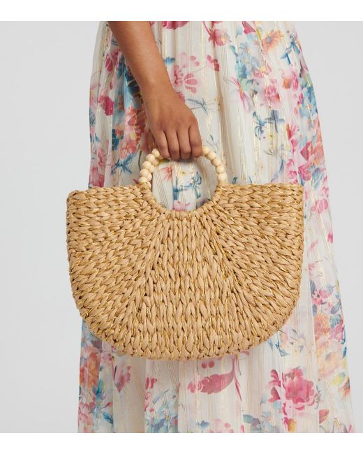 South Beach Natural Raffia Beaded Handle Bag New Look