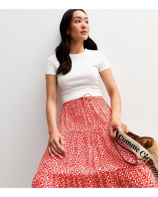 New Look Polka Dot Tiered Maxi Skirt