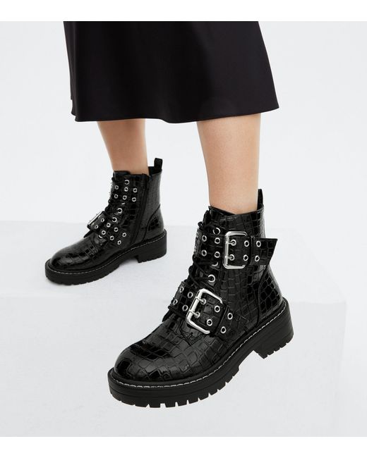 new look black croc boots
