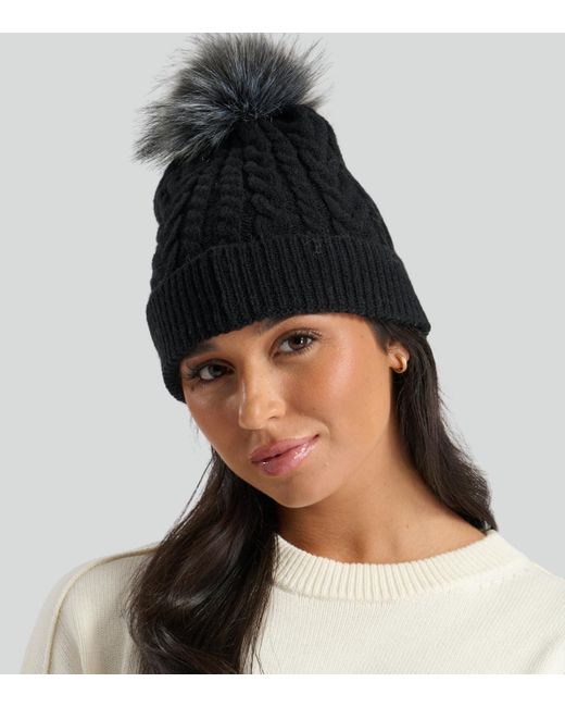 South Beach Black Cable Knit Pom Pom Beanie Hat New Look