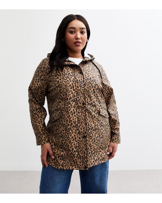 New Look Brown Plus Size Animal Print Rain Coat Curves