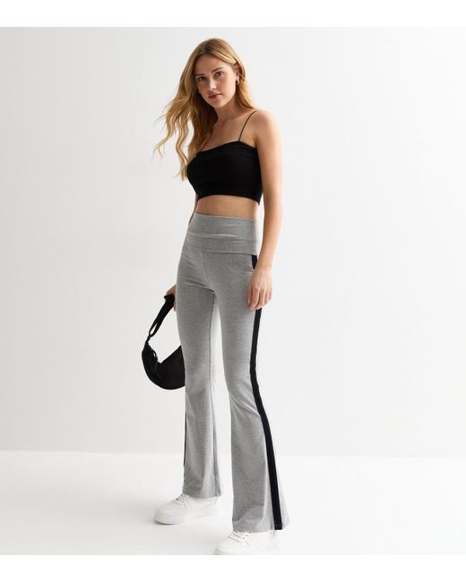 New Look White Light Side-Stripe Flare Leggings