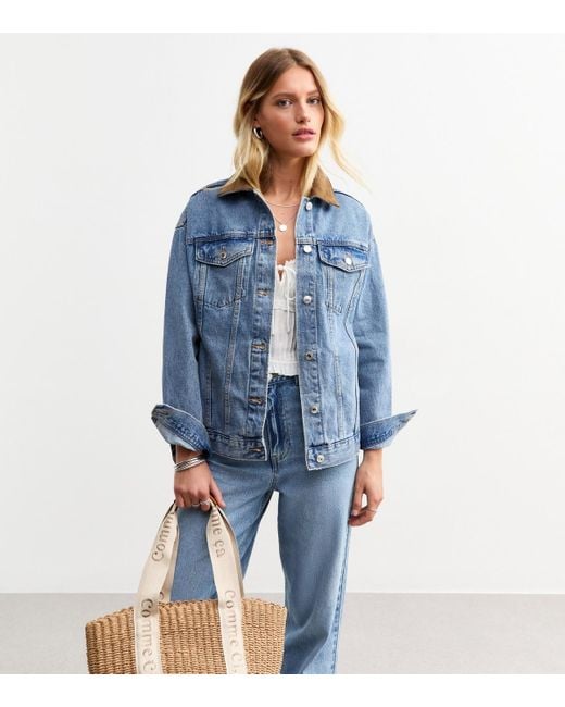 New Look Blue Cord Collar Oversized Denim Jacket