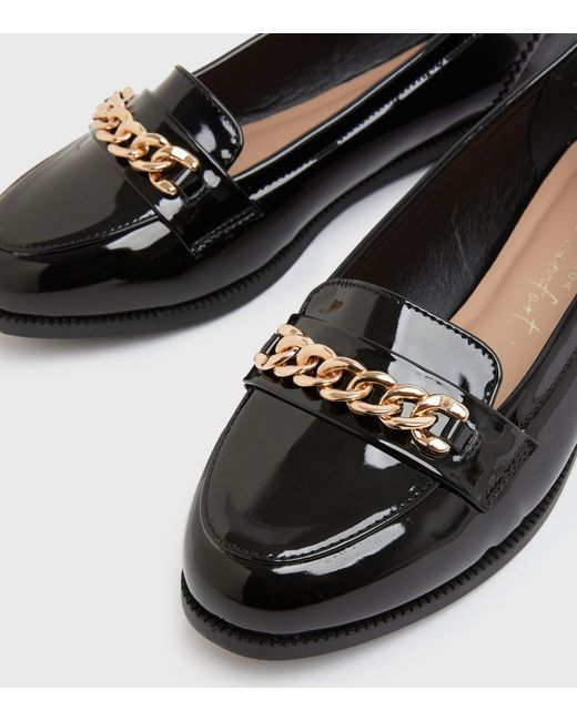 New Look Wide Fit Patent Chain Loafers Vegan in Black Lyst UK
