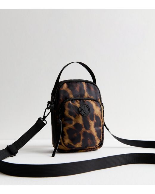 New Look Black Animal Print Canvas Phone Bag