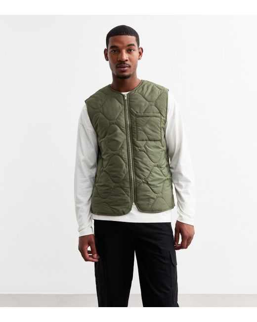 New Look Green Regular Quilted Gilet for men
