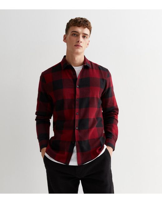 New Look Red Check Long Sleeve Relaxed Fit Shirt for men